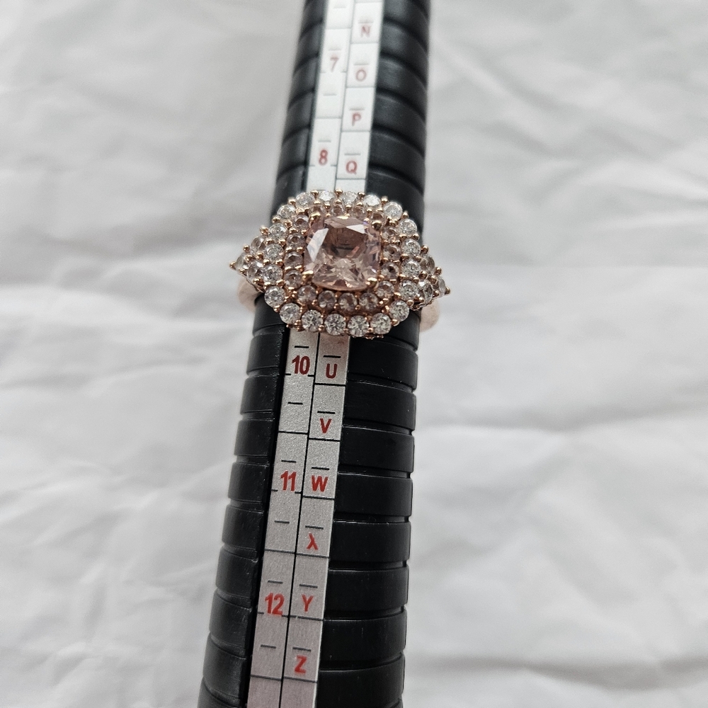 Morganite with diamond simulants and rose gold over Silver Women's Ring